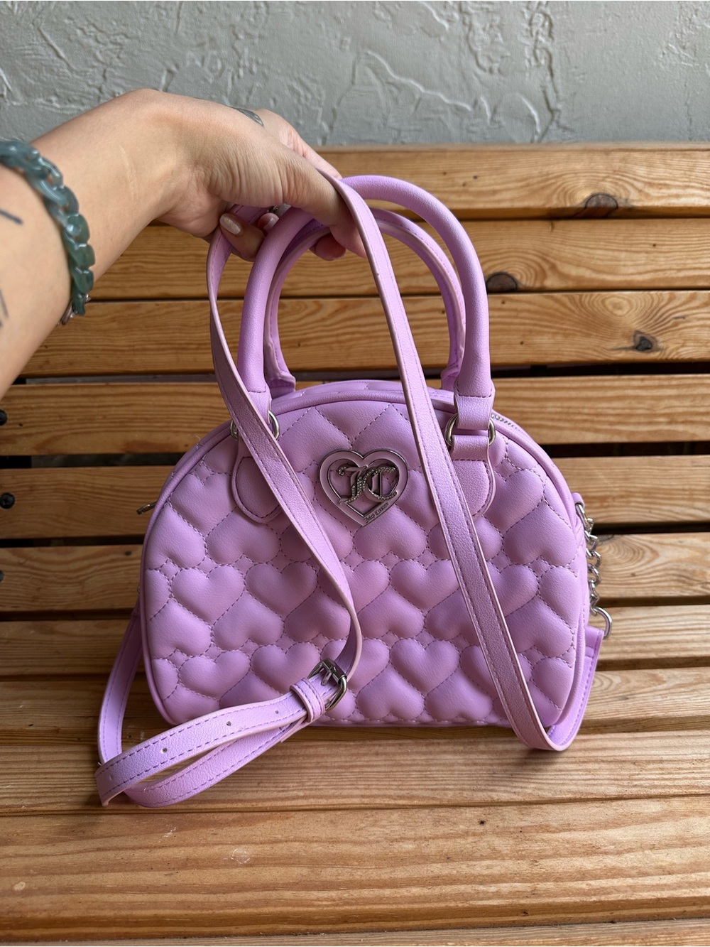 Juicy Couture Lavender Quilted Heart Dome Satchel Bag